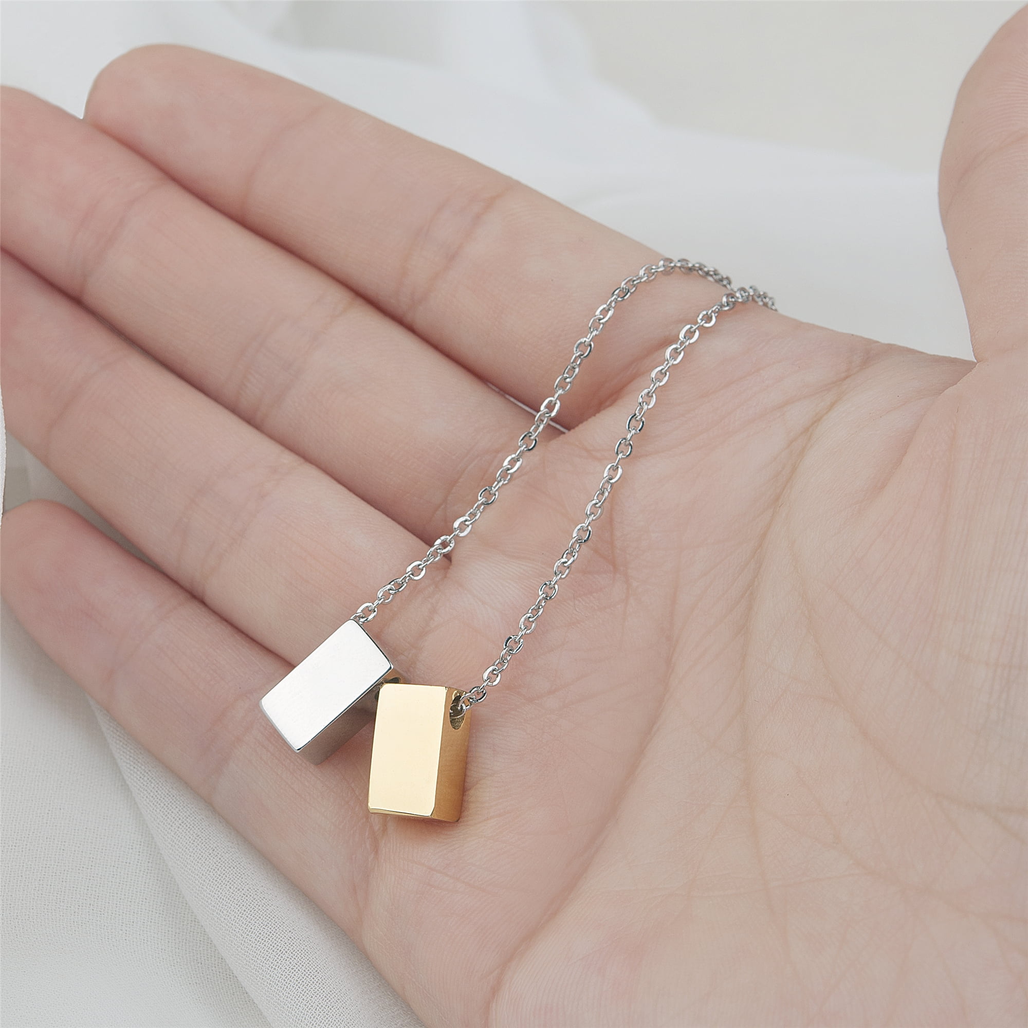 Anavia New Year Gift Necklace for BFF and Soul Sister, Christmas Gift for Long Distance Friendship Relationship-[Gold & Silver Cubes]
