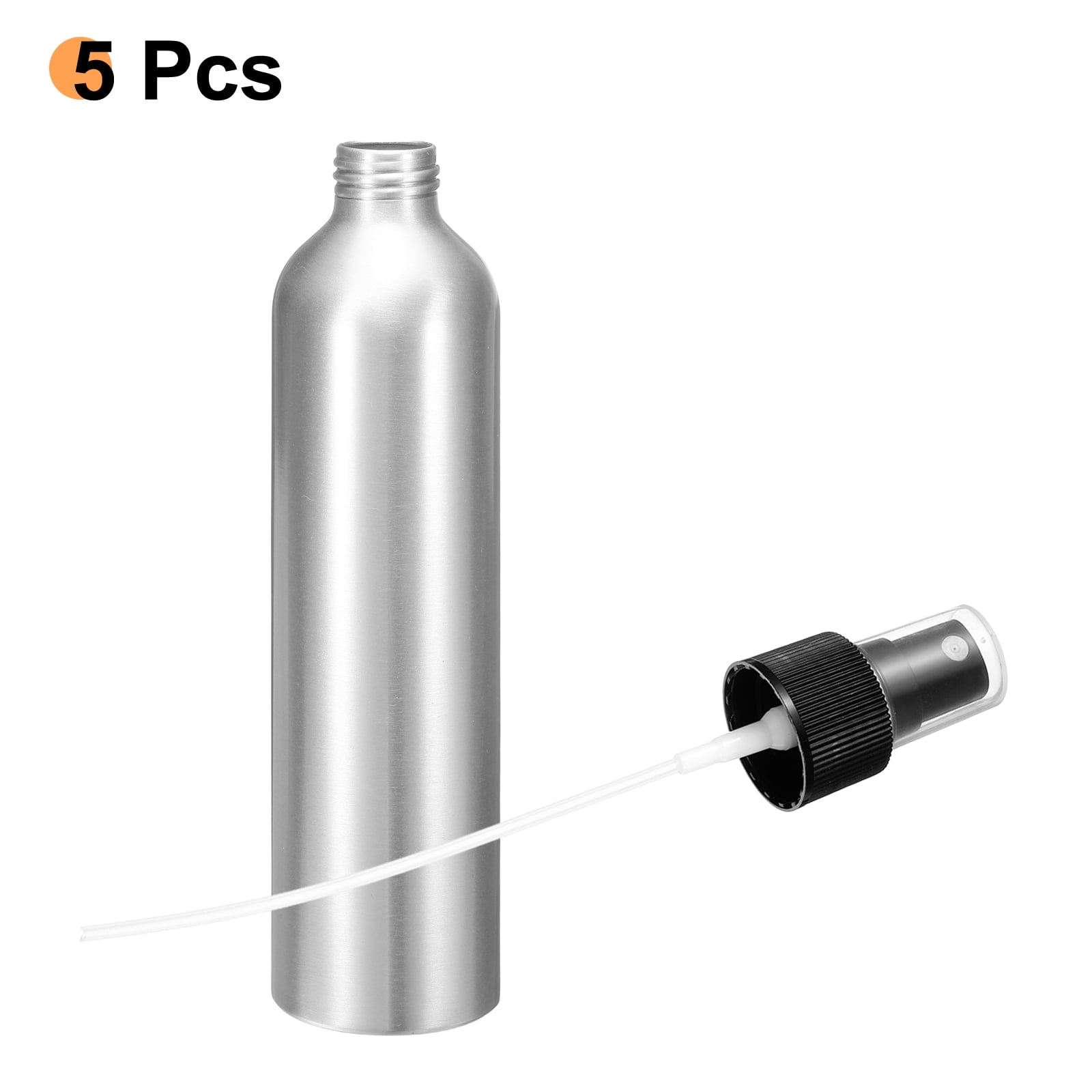 Uxcell 5pcs Aluminum Fine Mist Spray Bottles 300ml/10oz Metal Small Liquid Alcohol Refillable Travel Container with Black Plastic Nozzle Cap for Perfume Skincare Cosmetic Storage Bottle