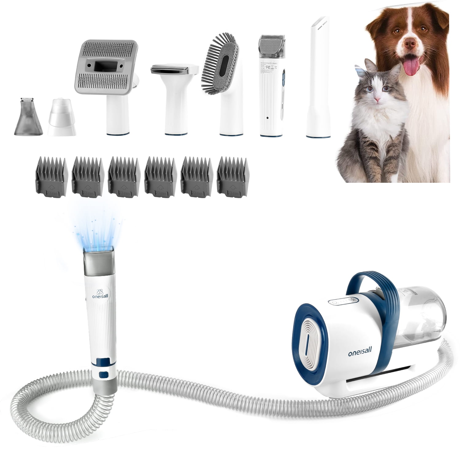 Oneisall 7 In 1 Dog Grooming Kit, Low Noise Pet Grooming Vacuum with 1.