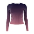 thumbnail image 4 of bbyeadc Purple Long Sleeve Shirt for Woman Round Neck Strechy Going Out Tee Shirts Spring Fall Winter Y2k Gradient Slim Fit Tee Top Pullover, Purple XS, 4 of 5
