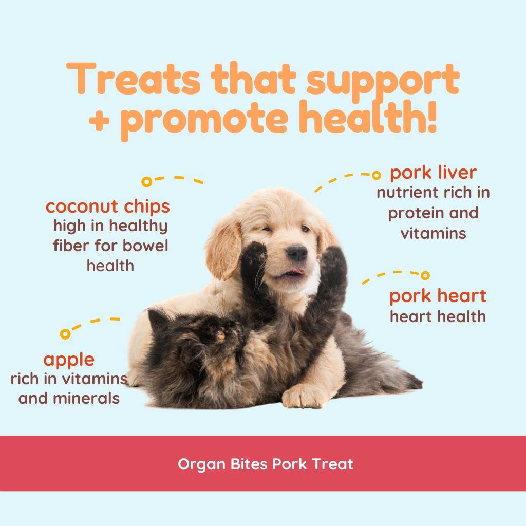 CocoTherapy Organ Bites! Dog and Cat Treat, Pork + Apple, 3 Oz.