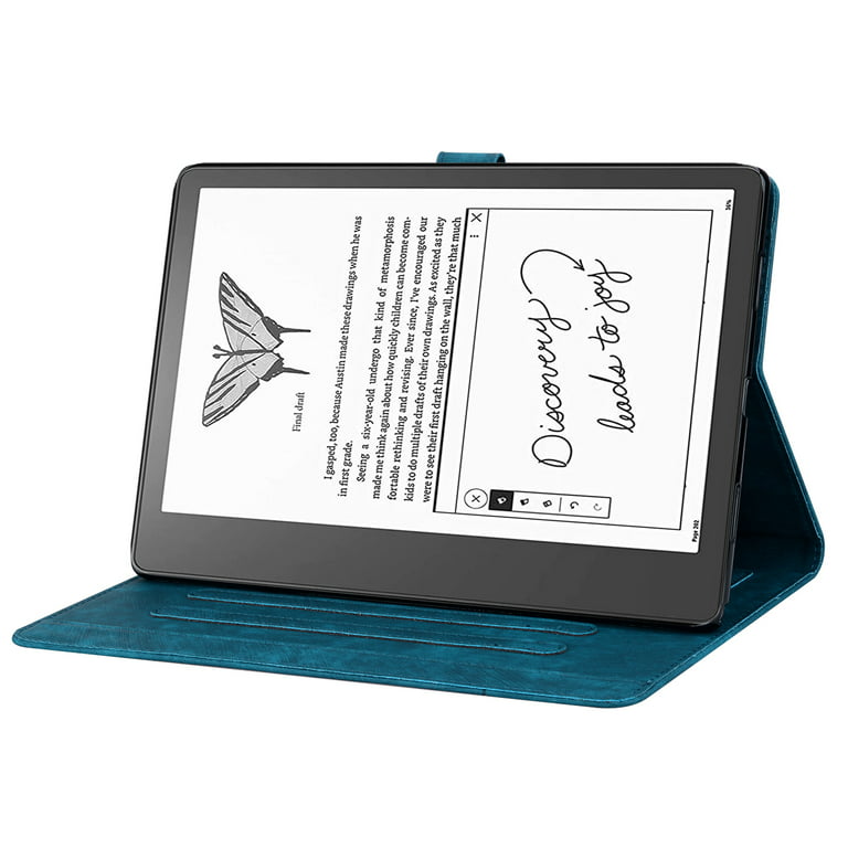 Case for  Kindle Scribe 10.2, Embossed Multiple Viewing Angles PU  Leather Magnetic Stand Flip Folio Case Cover with Card Slots & Pencil  Holder for  Kindle Scribe 10.2, Blue 