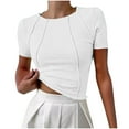 thumbnail image 5 of Pisexur Hauts de Printemps pour Femmes 2025, Hauts d'Entraînement Femmes, Hauts d'Entraînement Femmes T-Shirt Imprimé Manches Courtes Col Rond Chandail à la Mode Rouge, m, 5 of 5