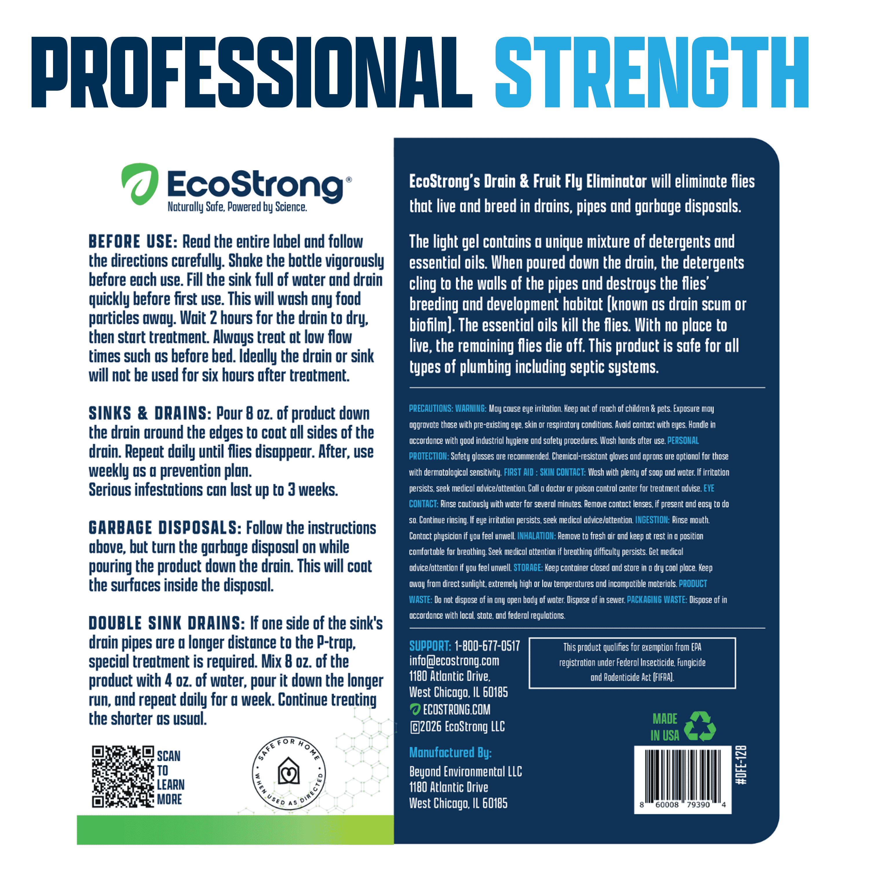 Eco Strong Fruit Fly Drain Gnats & Sewer Flies Treatment, 1 Gallon, 3 Drain Traps