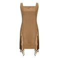 thumbnail image 6 of Bodycon Dress for Women Sleeveless Suede Look Ruched Side Slit Dresses Sexy Slim Fit Clubwear Cocktail Party Dresses, 6 of 7