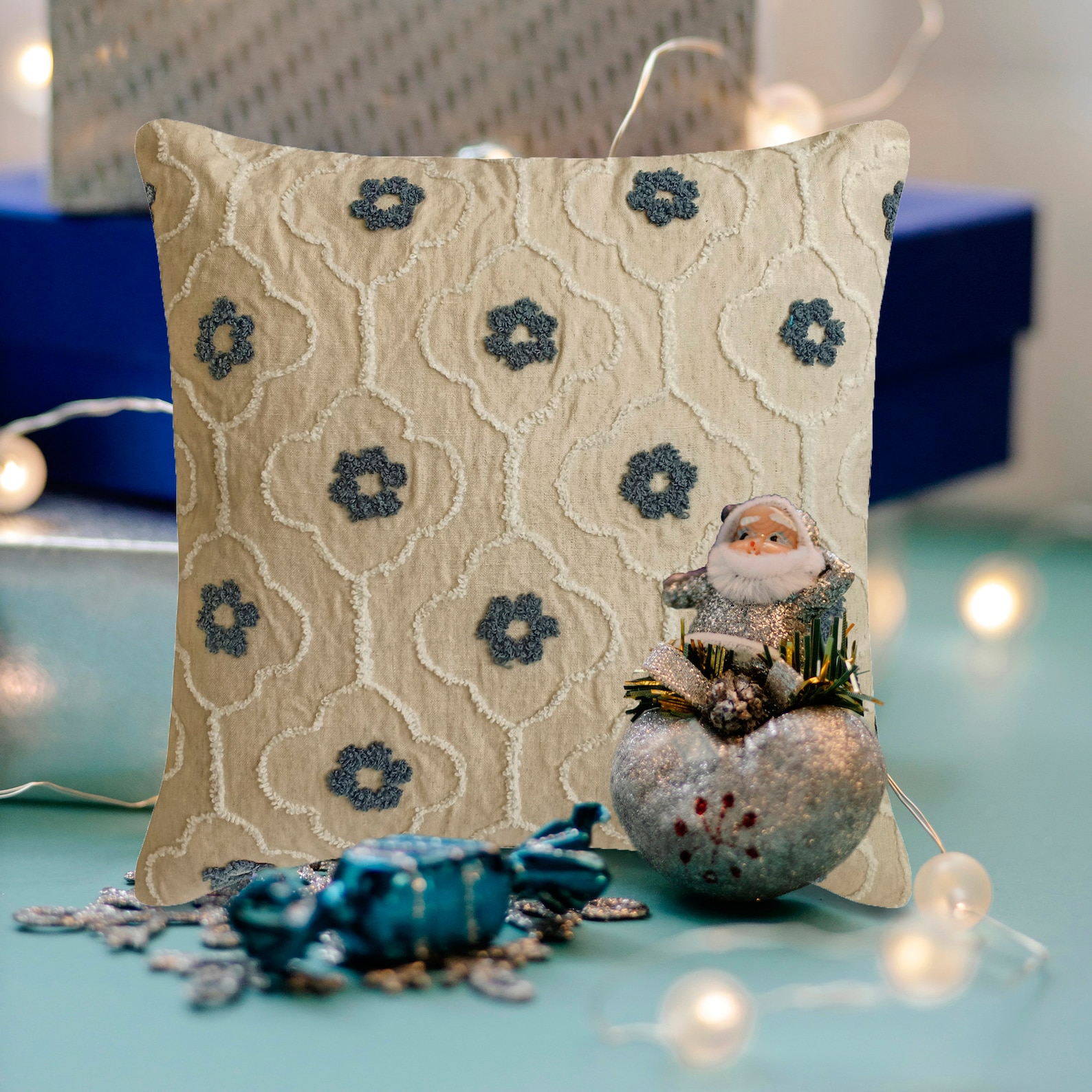 HomeCentric Decorative Pillow Covers - Pack Of 2, 16x16 Inches, Silk Damask, Blue, Hidden Zipper
