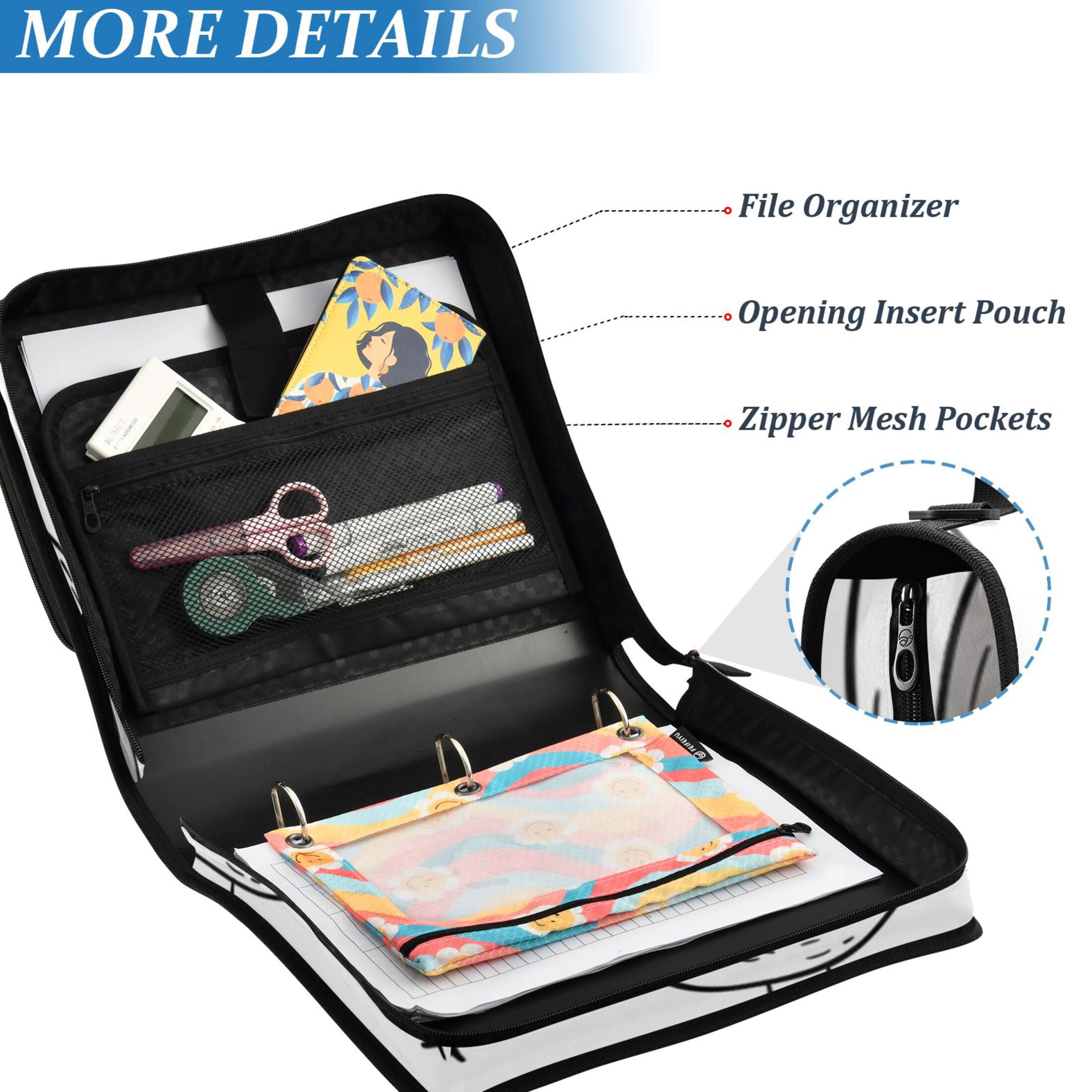 ALAZA Zipper Binder Abstract Bird 3 Ring Trapper Keeper File Folder Organizer Bag