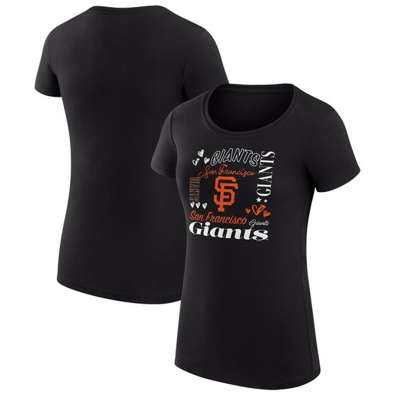 Women's G-III 4Her by Carl Banks Black San Francisco Giants Super-Slim Fit Lightweight Collage Team Graphic Crew Neck