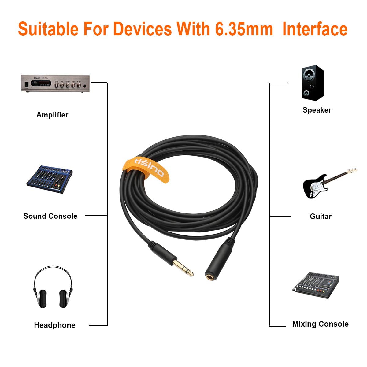 JJEAN-1/4 Extension Cable 20 ft, Headphone Extension Cable Quarter inch TRS Male to Female Stereo Guitar Extension Cable Cord