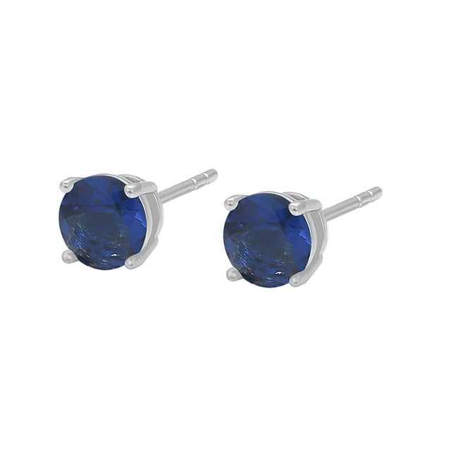 Finos Aretes Broqueles Con Zafiros 4 Mm Oro Blanco 18k Lam blanco Unitalla