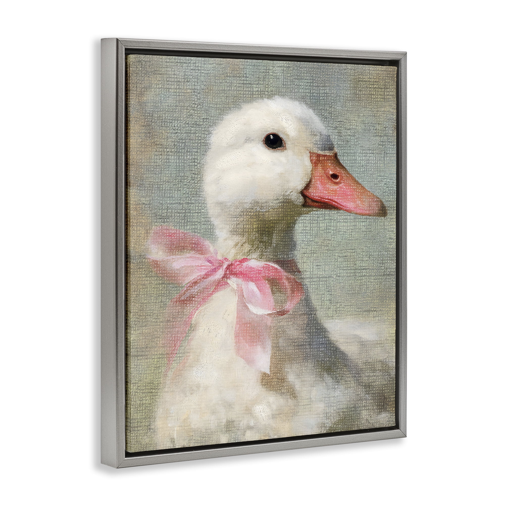 Stupell Industries Portrait of Pink Bow Goose Gray Framed Floater Canvas Wall Art, design by LSR Design Studio