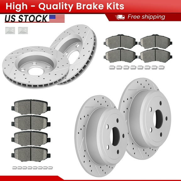 ACB ZONE Front Rear Brake Kits for Jeep Wrangler JK 2018 Wrangler 2007-2017, Drilled Slotted Disc Brake Rotors and Ceramic Brake Pads