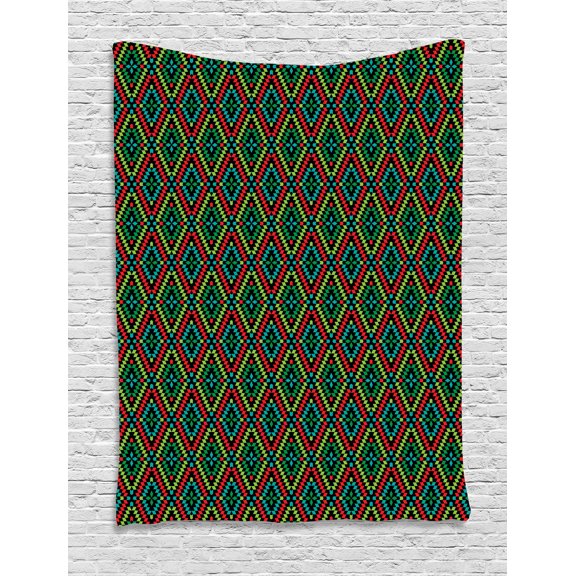 Afghan Tapestry, Colorful Geometric Shapes in Rhombus Pattern Arrangement of Traditional Ethnic Motif, Wall Hanging for Bedroom Living Room Dorm Decor, 40W X 60L Inches, Multicolor, by Ambesonne