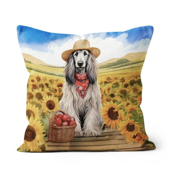 Vintage Afghan Hound Says Hello Mother's Day Summer Sunflower Field Pillow Cushion Double Sided Dog Lover Throw Pillow - 12005