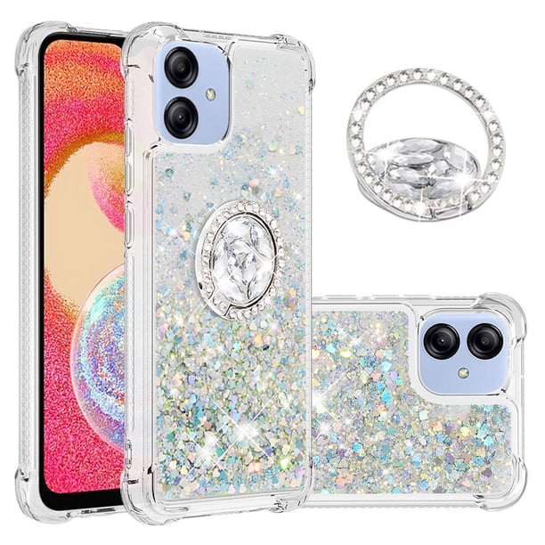 Funda para Samsung Galaxy A04E con Brillo Líquido Flotante, Purpurina, Parachoques y Anillo Giratorio Soporte