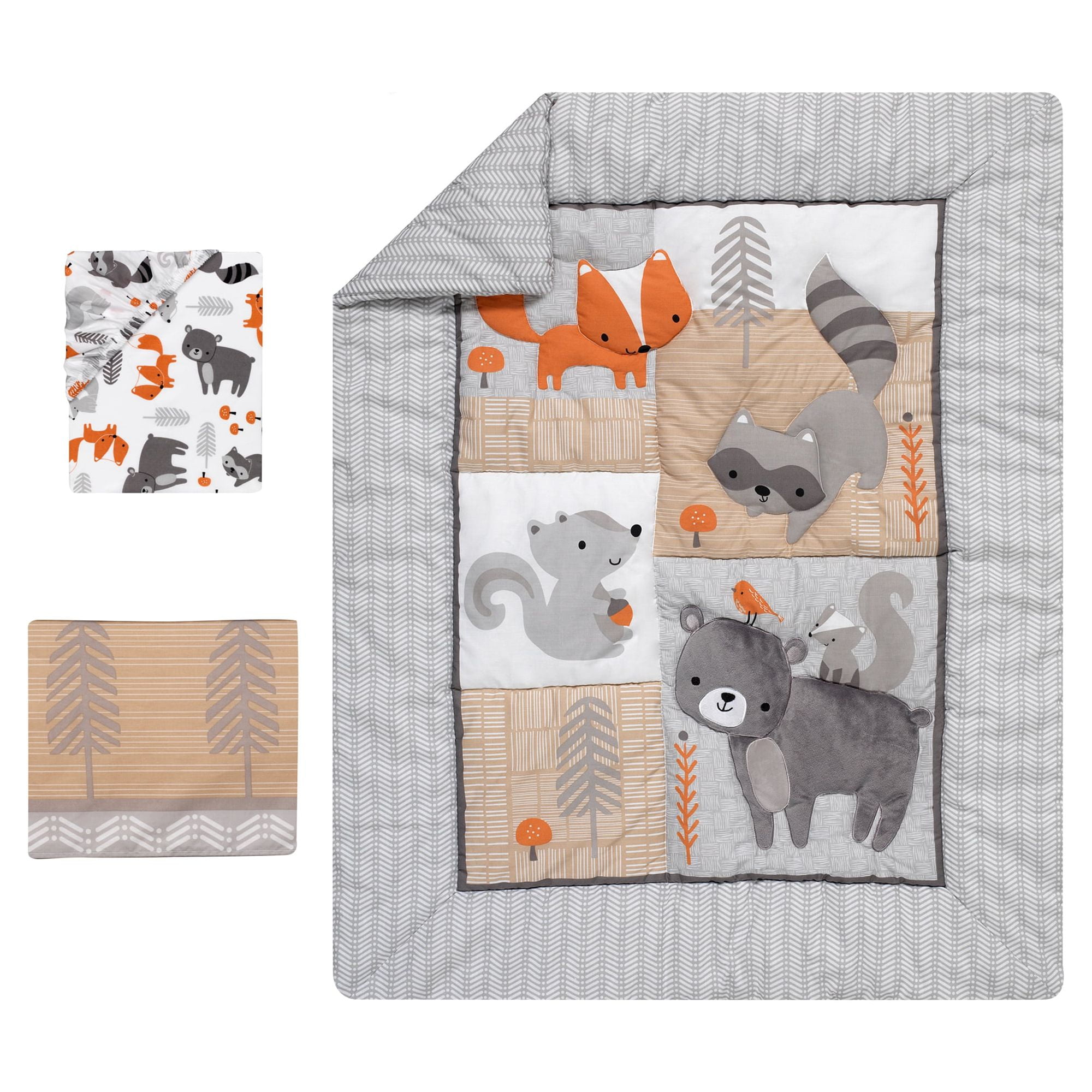 Bedtime Originals Acorn 3-Piece Crib Bedding Set - Gray, Animals, Woodland