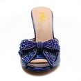 thumbnail image 3 of FSJ Women Crystal Chunky High Heel Slip on Mules Peep Toe Rhinestone Bow Slide Sandals Charming Prom Date Heeled Slides Size 16 Blue, 3 of 4