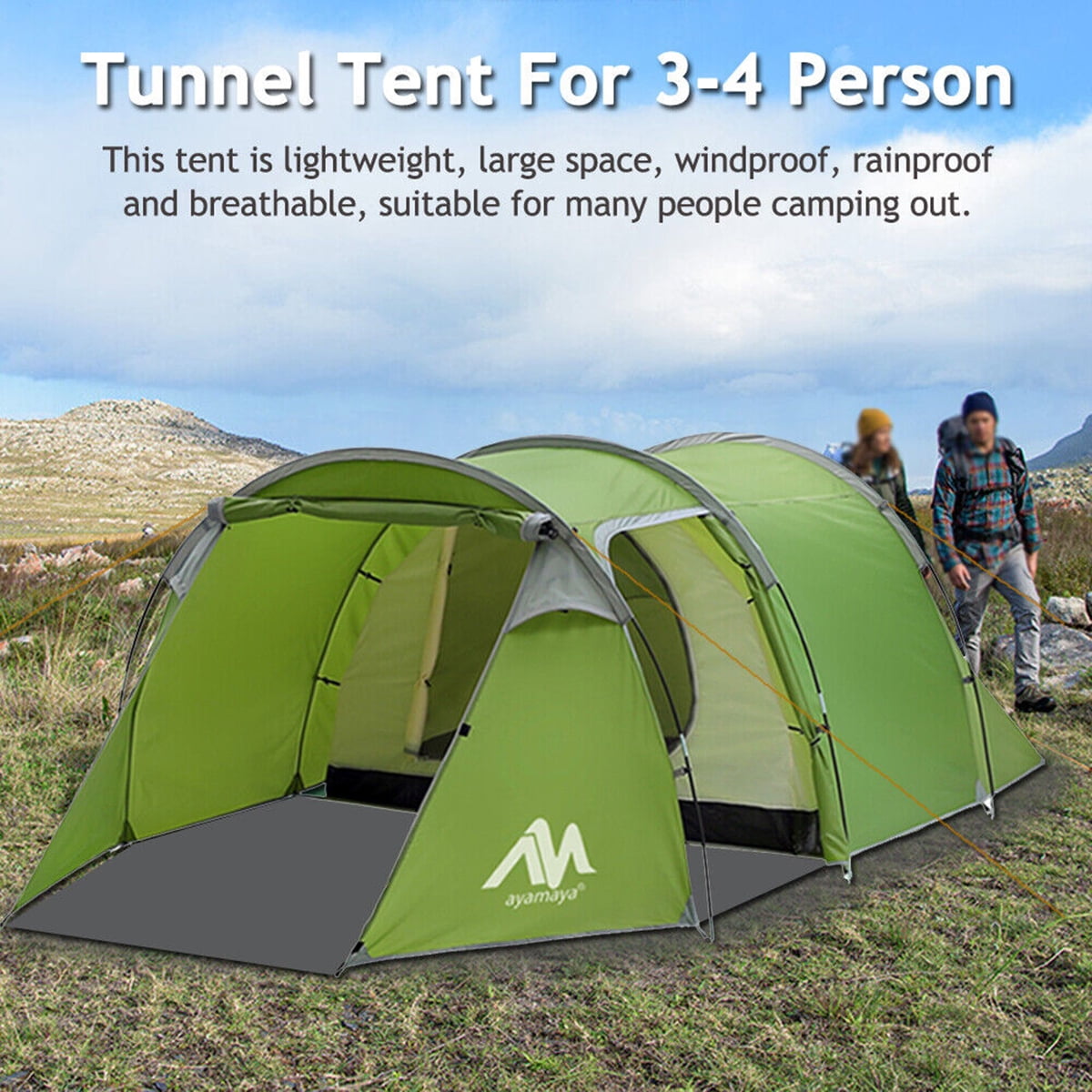 Winter Roomy 3 Person Camping Tent, IC ICLOVER 4 Person Waterproof Tunnel Tent with Vestibule, 2 Devided Rooms Bicycle Tent with Footprint for Backpacking/Motorcycle Travel Hiking