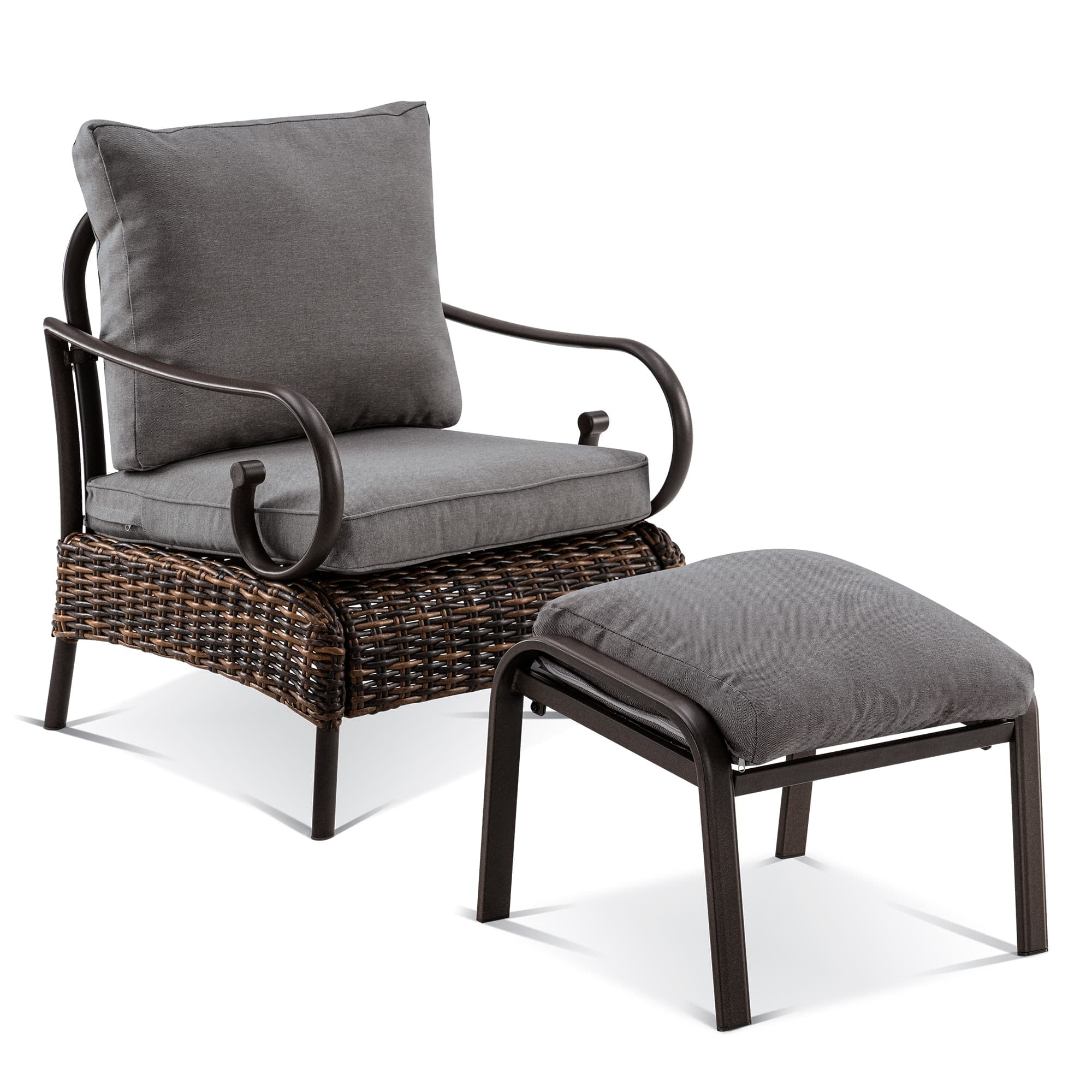 Ivinta Outdoor Chair with Ottoman, Patio Wicker Chair with Fabric ...