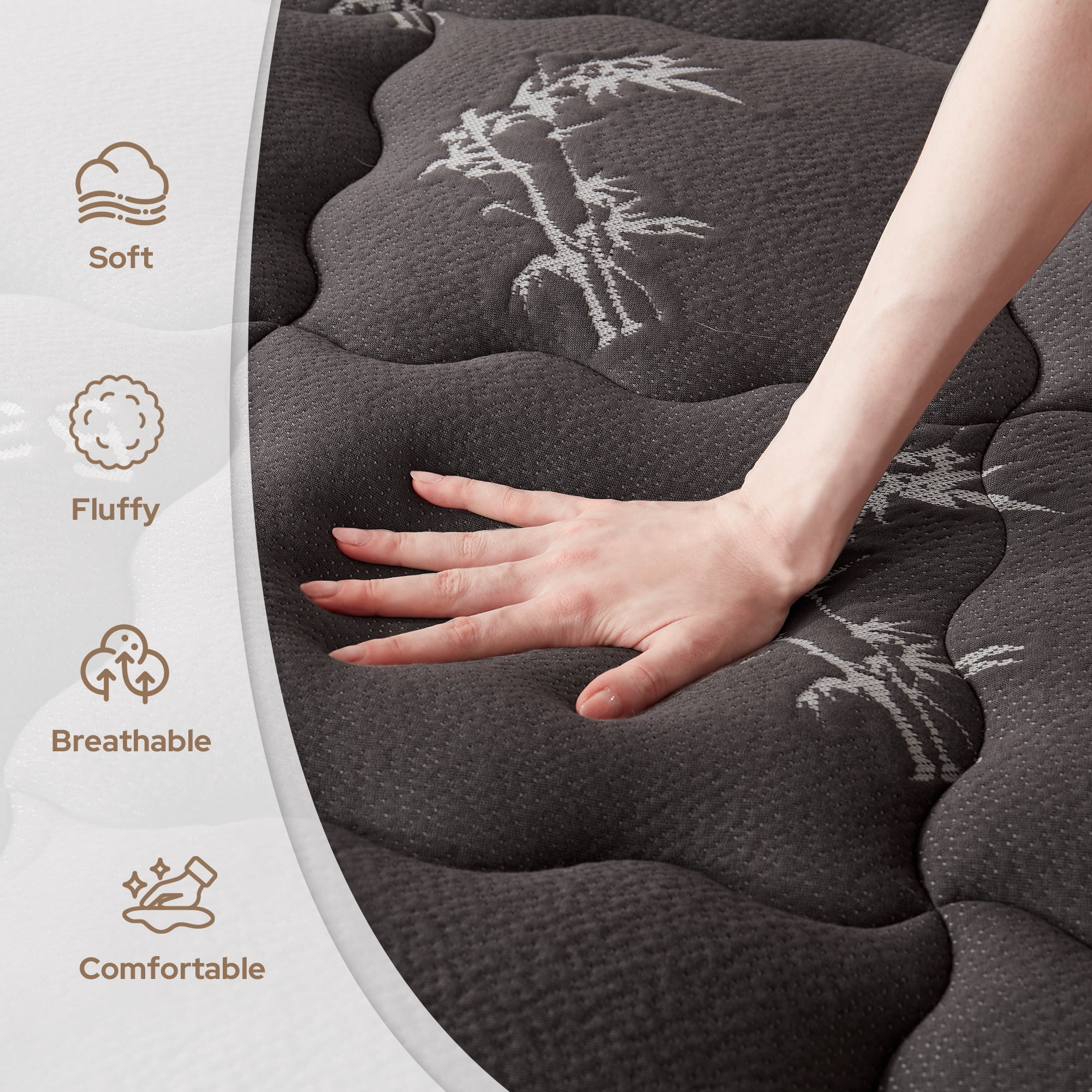 BEDLORE Full Mattress Topper, Bamboo Pillow Top Pad for Back Pain Relief, Thick Soft Mattress Cover with Deep Pockets 6-15 inch(Grey)