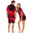 thumbnail image 4 of IYYVV Halloween Matching Pajamas For Couples Funny Pumpkin Bats Silk Satin Sleepwear Short Sleeve Button Down 2 Pieces Loungewear Red M, 4 of 5