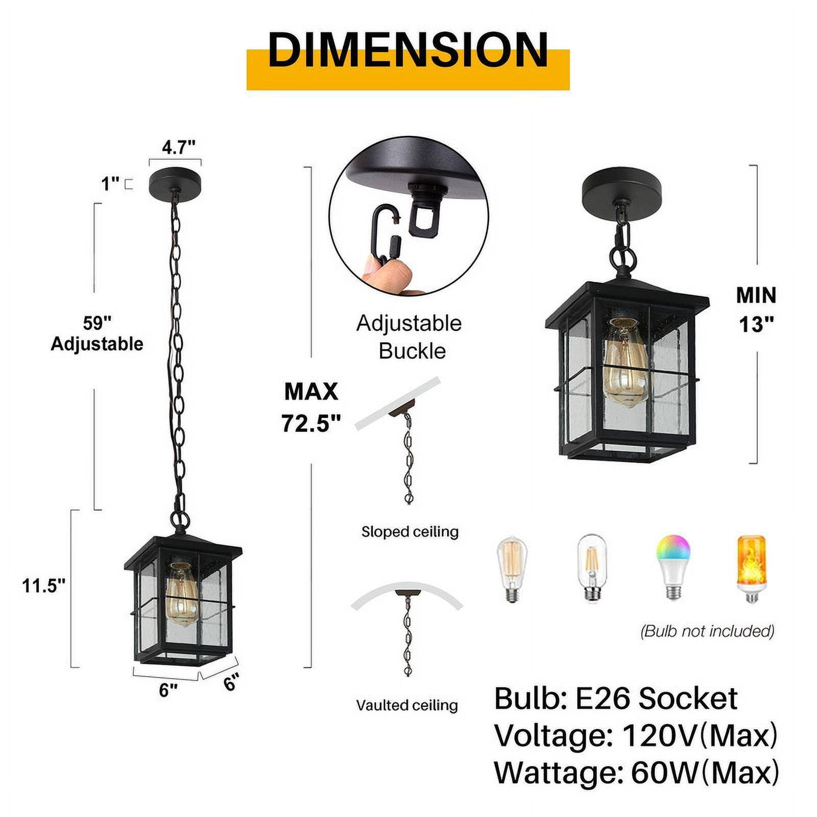 LNC 1-Light Matte Black and Seeded Glass Modern/Contemporary Seeded Glass Square LED Mini /Outdoor Pendant Light