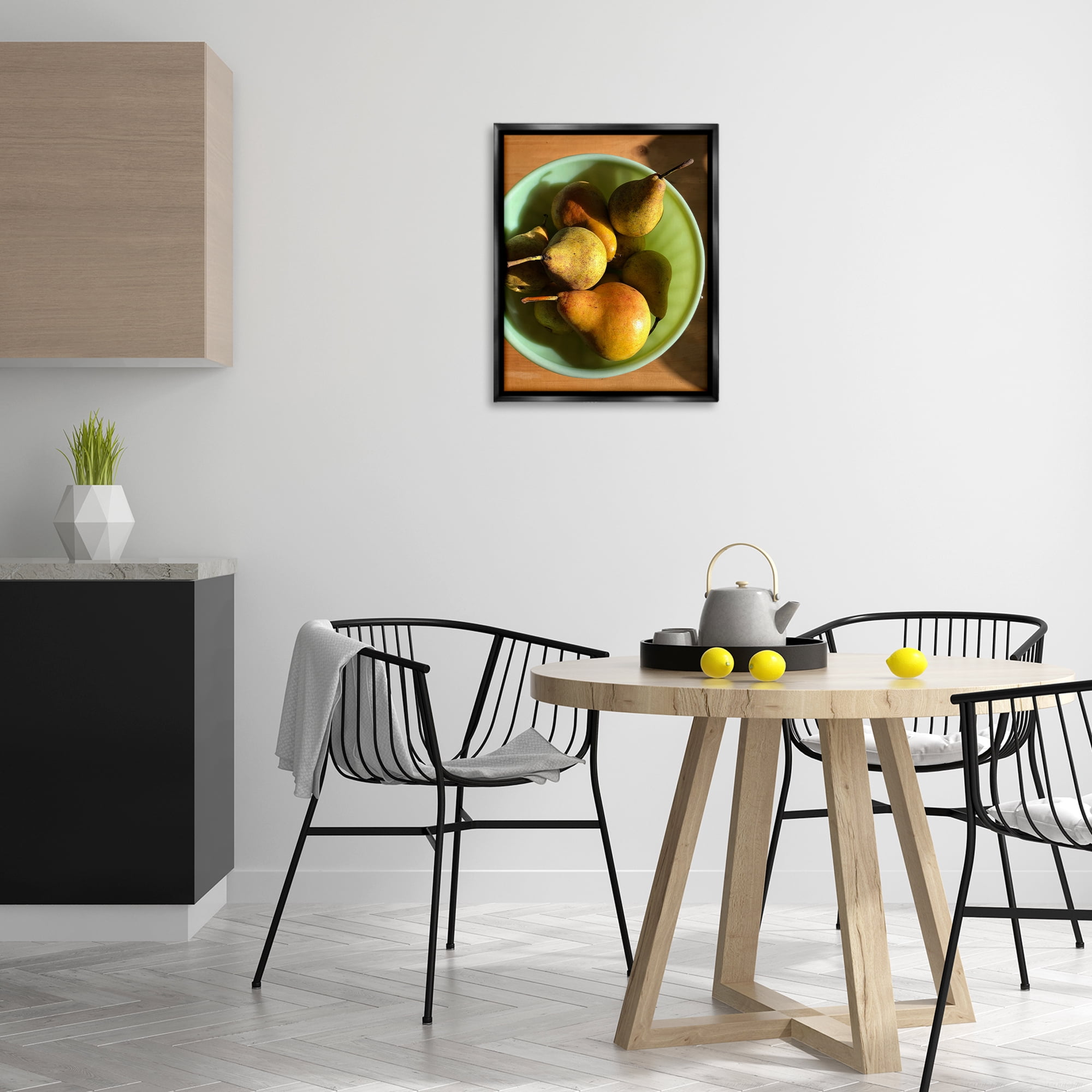 Stupell Industries Kitchen Bowl of Pears Food & Beverage Photography Black Floater Framed Canvas Art Print Wall Art, 17 x 21