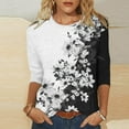 thumbnail image 2 of Uooqdmx Oversized Tshirts for Women 3/4 Length Sleeve Womens Tops Spring/summer Round Neck Flower Print Loose Casual 3/4 Sleeve T Shirt Womens Fall Tops White XL, 2 of 5
