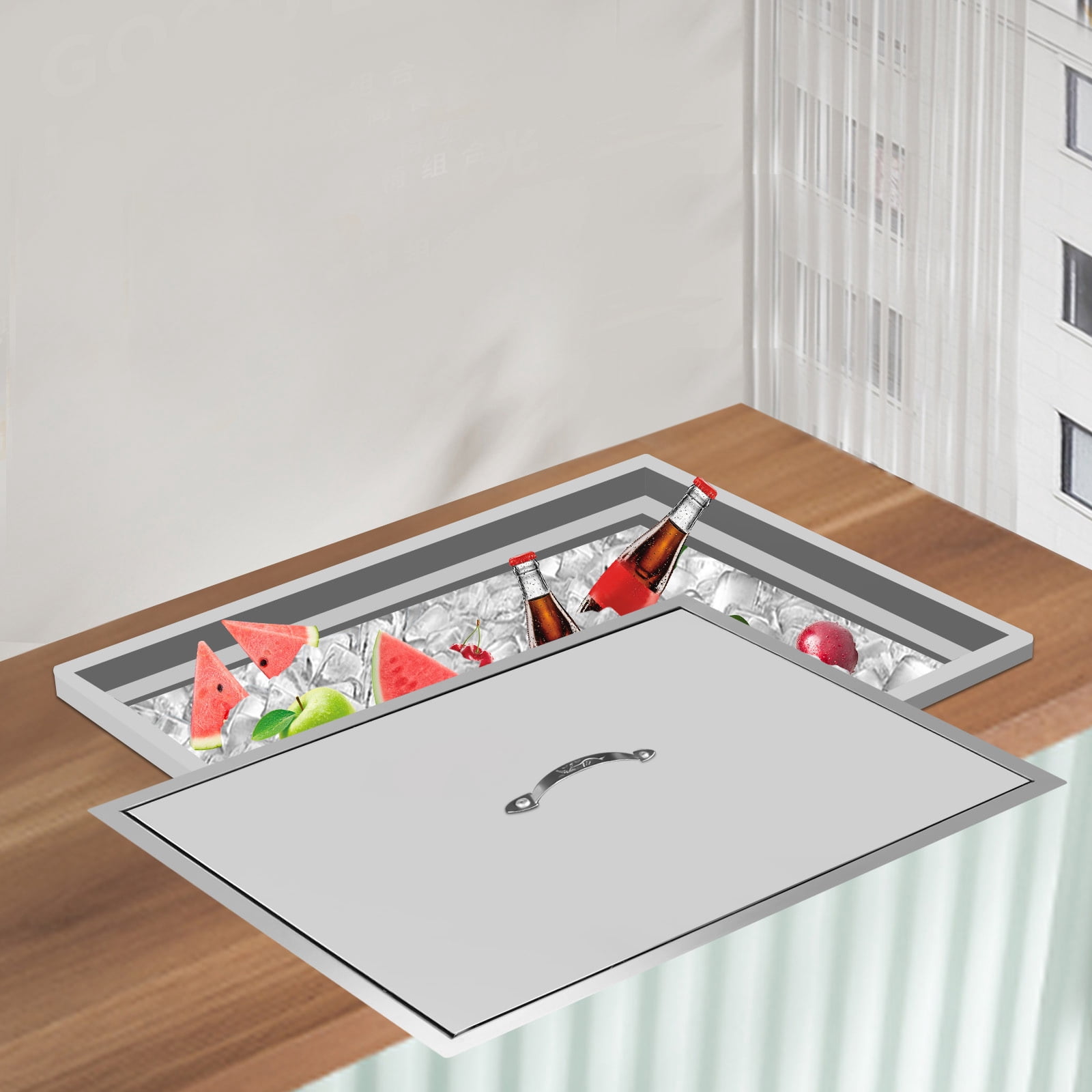 50L Drop in Ice Chest 23''Lx17''Wx12''H W/ Cover 304 Stainless Steel Drop in Cooler for Cold Wine Beer