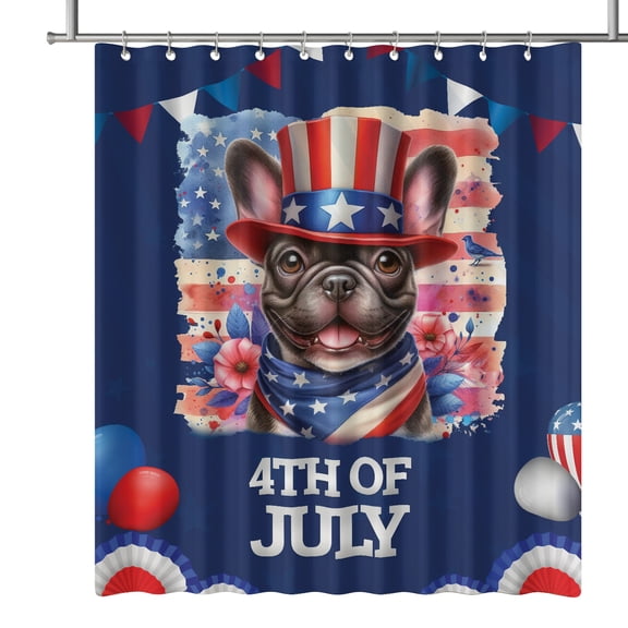 Patriotic French Bulldog Celebrates 4th of July Shower Curtain Dog Lover Gifts Waterproof Bathroom Bathtub Curtain - 02009