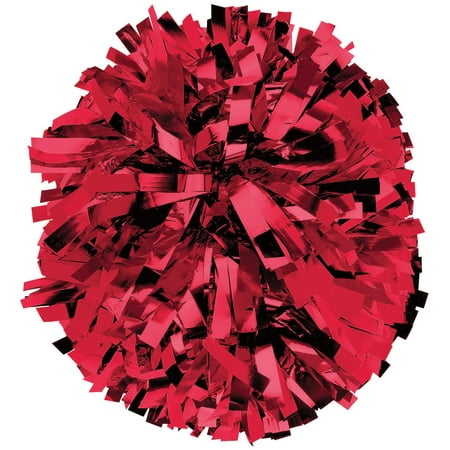 Chassé Metallic Cheerleading Poms - Shiny Metallic Cheer Pom with Baton Handle for Dance Sports Celebrations (Single, Red)