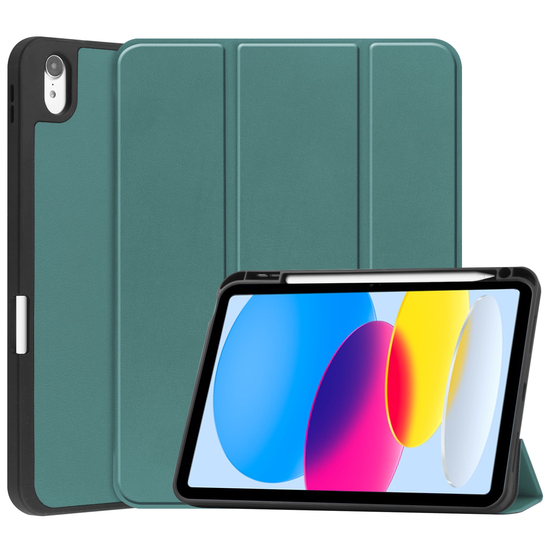 Feishell Fit for Apple iPad 10th Gen 10.9 inch 2022 Smart Case, Built-in Pencil Holder,Auto Sleep/Wake,Luxury PU Leather Magnetic Flip Tri-fold Stand Slim Thin Protective Cover,Darkgreen