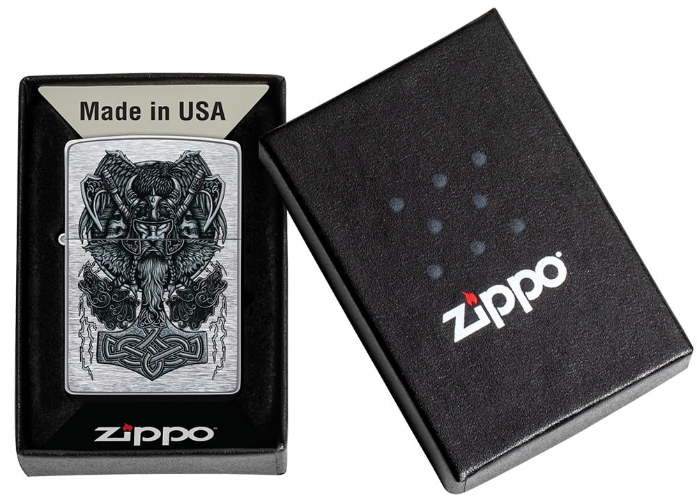 Zippo Viking Design Brushed Chrome Pocket Lighter