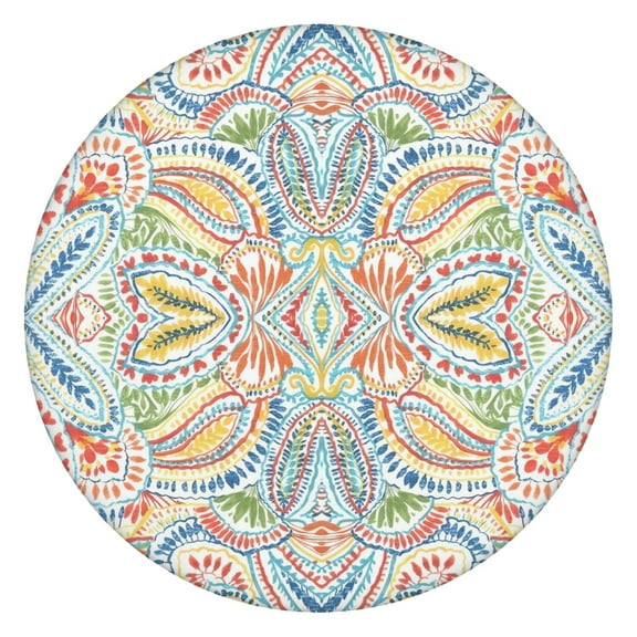 Waterproof Oxford Fabric Boho Tablecloth with Elastic Fit for 45-52” Round Table, Great for Backyard BBQs and Family Picnics