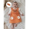 thumbnail image 6 of Loicainy Infant Baby Girl Halloween Clothes Set 3 6 12 18 Months Solid Long Sleeve Romper Ghost Embroidery Overall Dress Headband 3 Pcs Outfits, 6 of 9