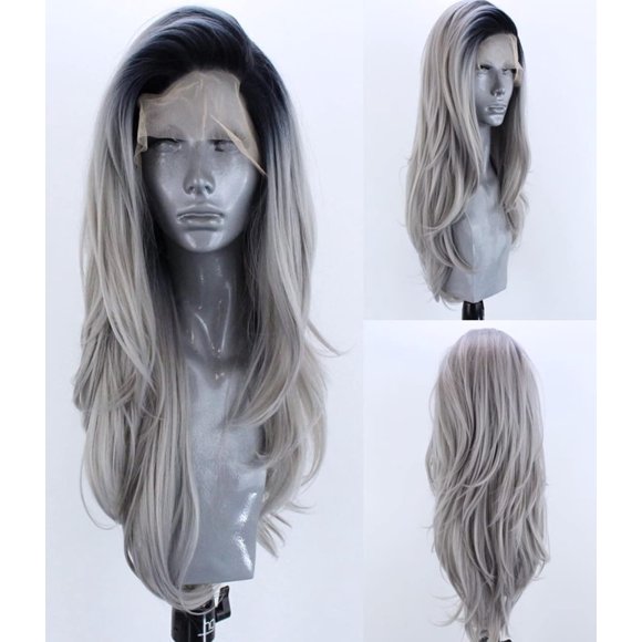 AmPm Sandy Blonde Wigs with Bangs, Ombre Brown Hair Beach Blonde Wig for Women, Synthetic Glueless Wig Natural Straight Layered Bang Wig 20 inch AmPm-220