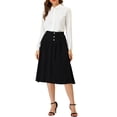 thumbnail image 2 of Allegra K Women's A-Line High Elastic Waist Button Front Casual Pleated Above the Knee Skirt, 2 of 6