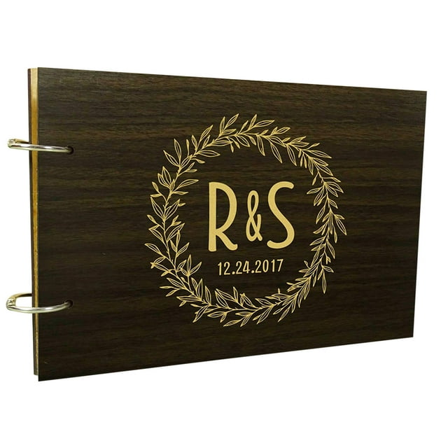 Rustic Wedding Wood Engraved Bride & Groom Advice Book Photo Album Custom Scrapbook