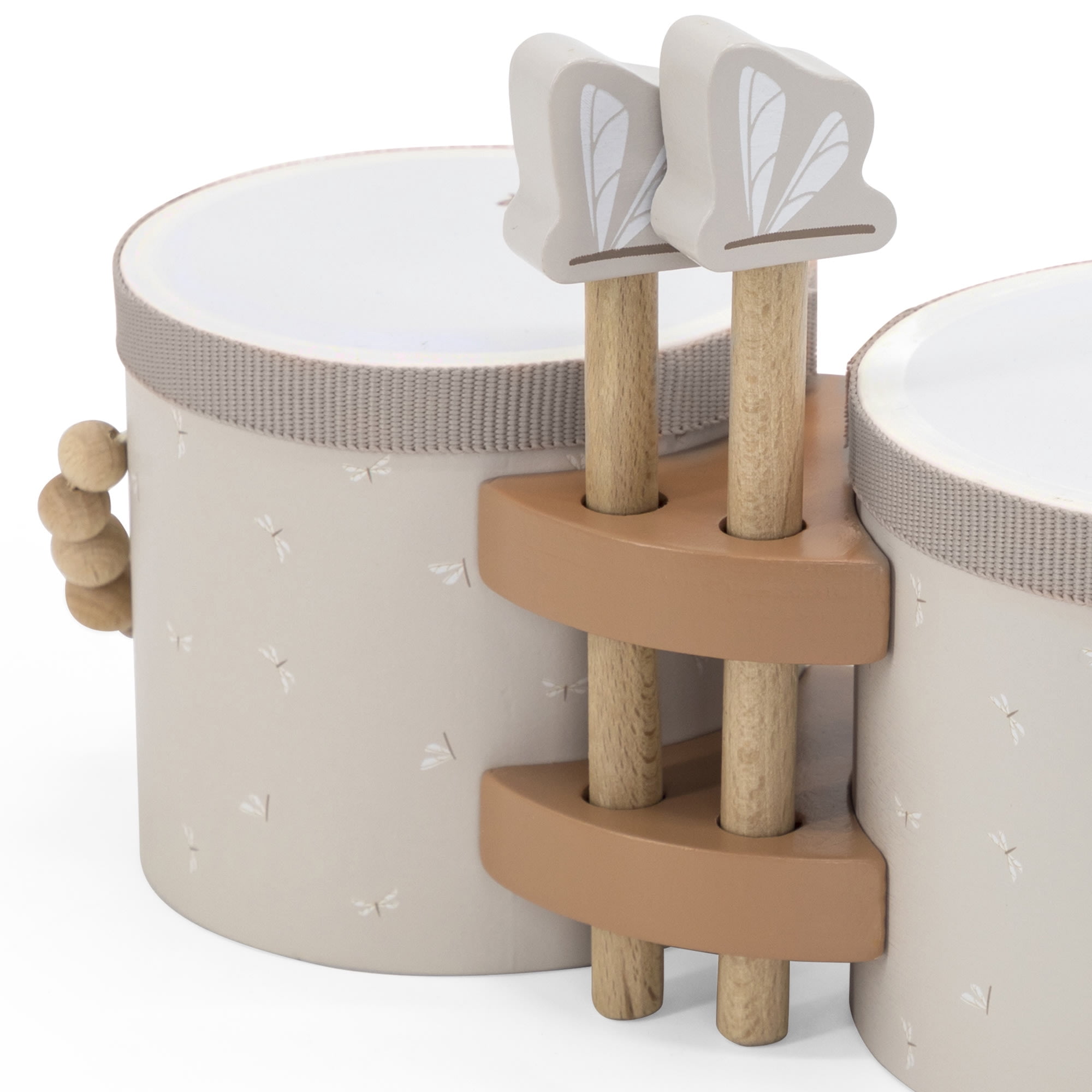 Label Label: Wooden Bongos - Tan - Musical Instrument Toy, 2 Dragonfly-Shaped Drum Sticks, Carry Handles, Develops Creativity, Toddler & Kids Ages 2+