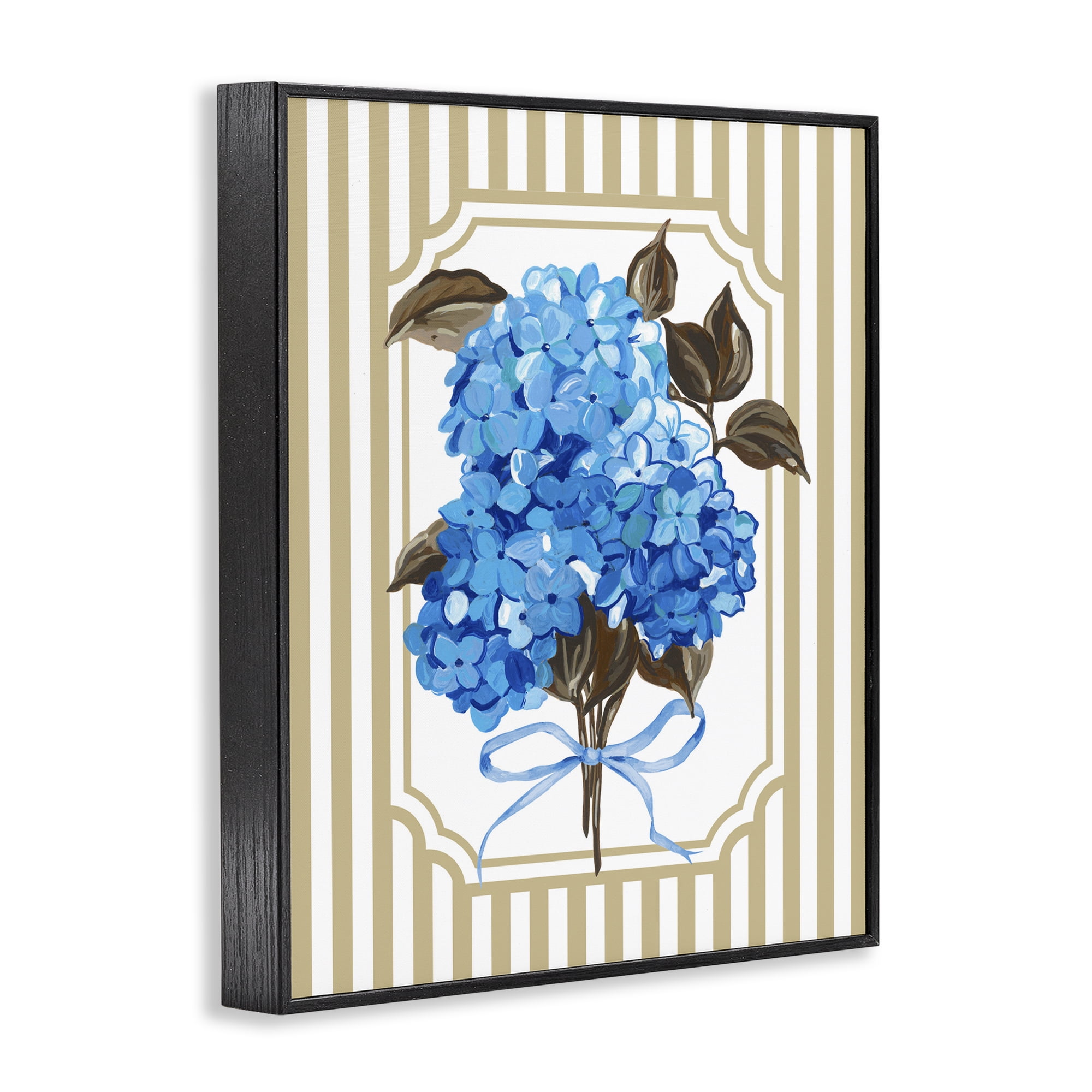 Blue Hydrangea Blossom Bow Black Framed Giclee Art, design by Adonna Ebrahimi
