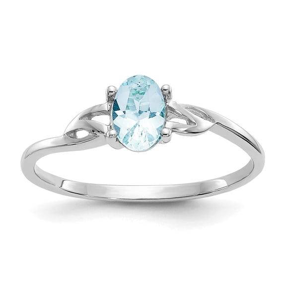 10k White Gold Polished Geniune Aquamarine Birthstone Ring