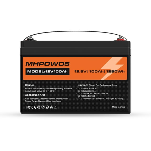 MHPOWOS 12V 100AH LiFePO4 Lithium Battery 1280Wh 100A BMS Grade A Cells Rechargeable Deep Cycle