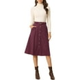 thumbnail image 2 of INSPIRE CHIC Women's Corduroy Skirt High Waist Button Front Belted Midi Skirt Burgundy M, 2 of 6