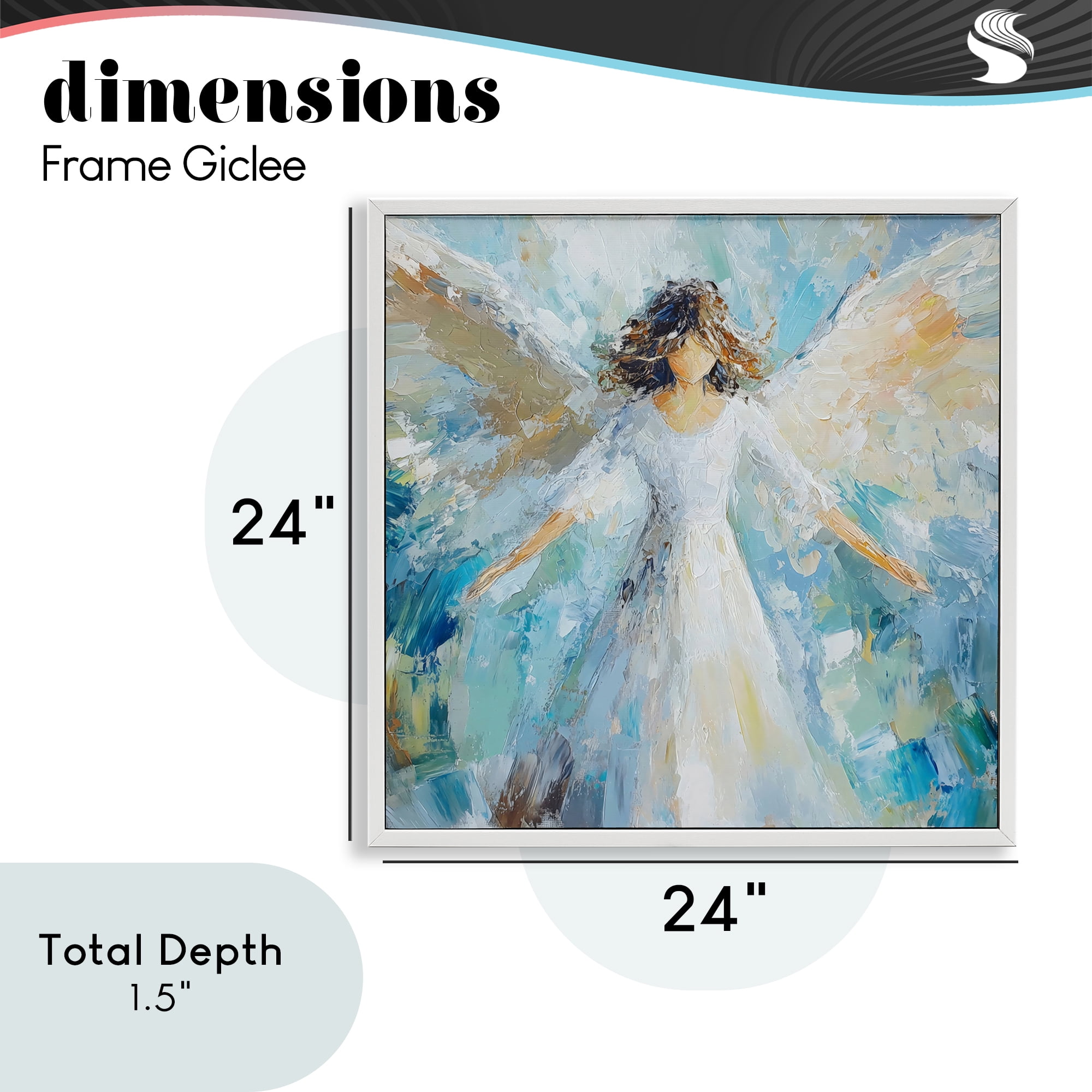Flying Glory Angel White Framed Giclee Art, design by Petal Prints Design