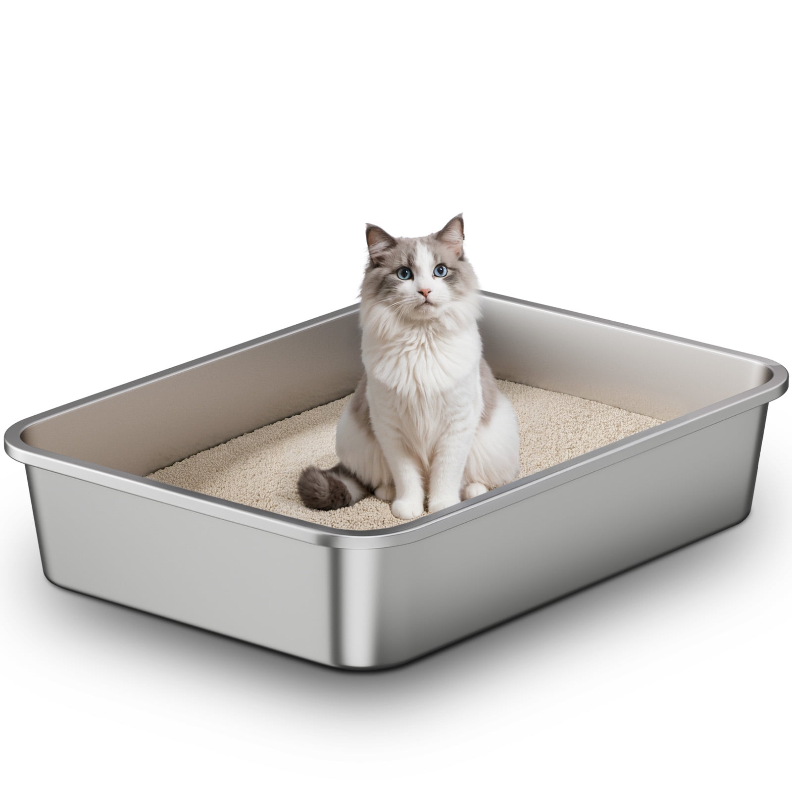 Lazynoon Stainless Steel Litter Box Metal Extra Large Litter Box with High Side for Cats Odor-Free Non-Stick 27 x 19 x 6