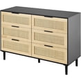 thumbnail image 4 of Choco Moon Rattan Dresser 6-Drawer, Bohemian Chest, Natural Storage, Bedroom Living Room Hallway, Sturdy Nightstand Handles Legs, Black Design, 4 of 11