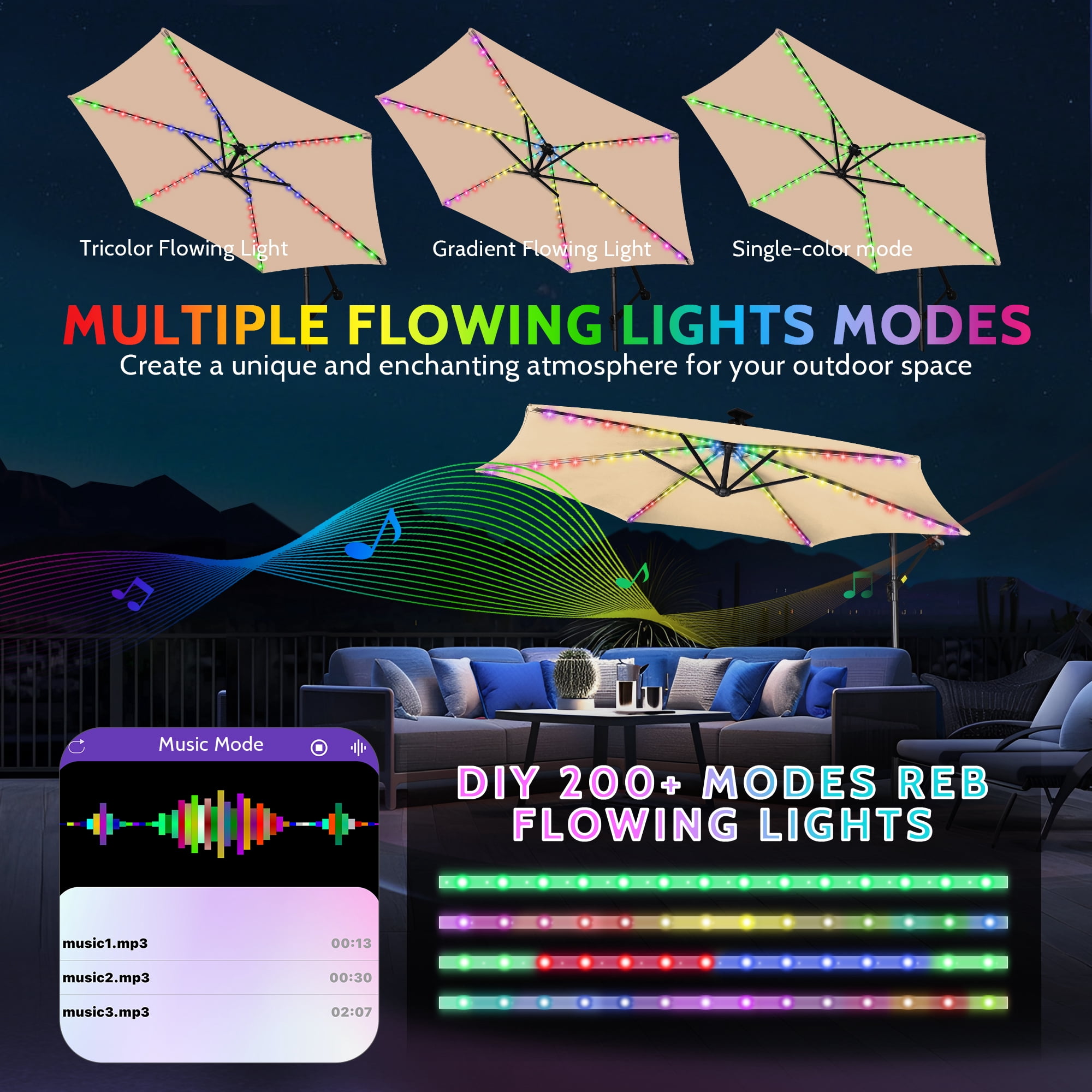 Scafild | 10 ft Colorful Lighted Cantilever Offset Hanging Outdoor Patio Umbrella W/ Easy Tilt - Off-white