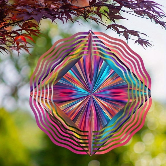 HELLOYOUNG 10-Inch Vibrant Metal Wind Spinner Colorful Starburst 360° Rotating Hanging Garden Decor for Outdoor Lawn Terrace Year-Round Romance