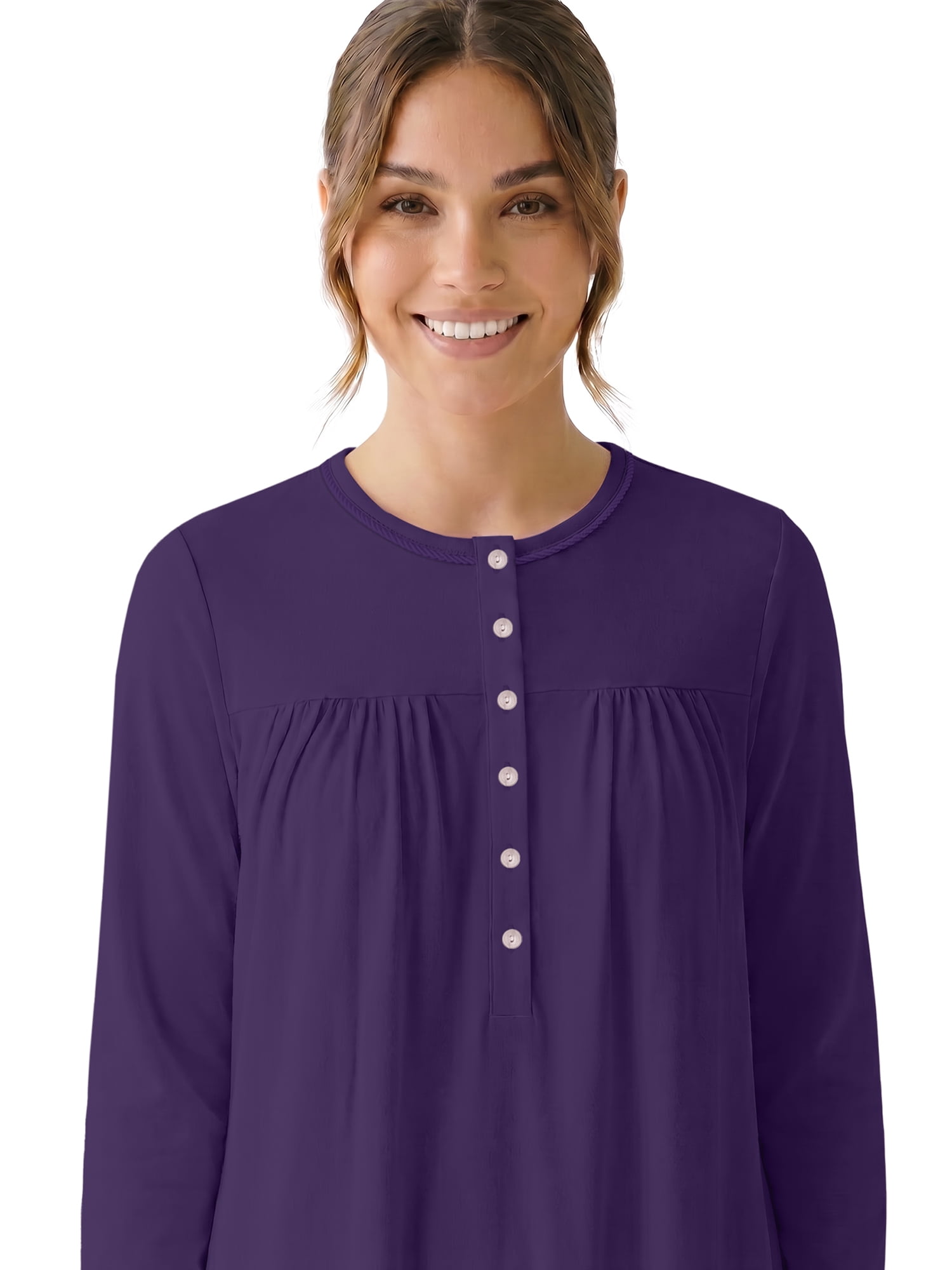 Aria Women’s Long Sleeve Stretch Velour 44" Sleepwear Nightgown, Sizes XS-5X