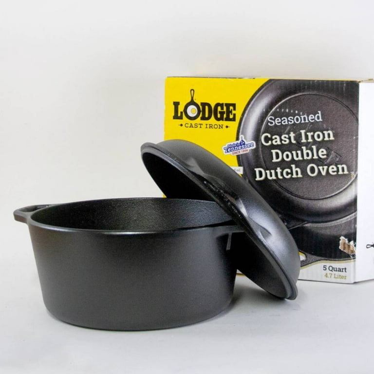 Lodge L8DOLKPLT Cast Iron Dutch Oven with Dual Handles, Pre-Seasoned,  5-Quart,Black